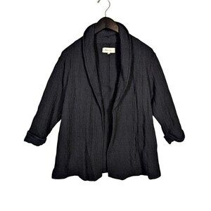 Mod-o-doc Black Slub Thermal Waffled Shawl Neck Cardigan Sz Medium Stretch Open